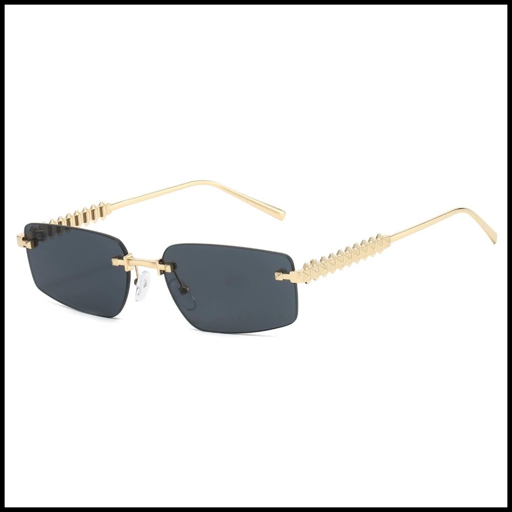 Rimless Rectangle Sunglasses Retro Square Framele… - image 1